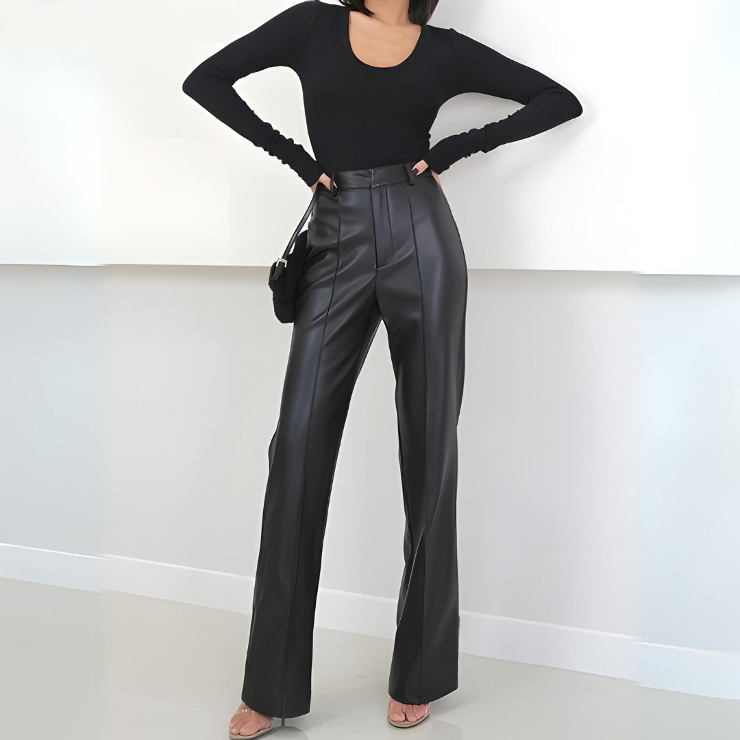 Dames Hoge Taille Pantalon van Leer met Rits