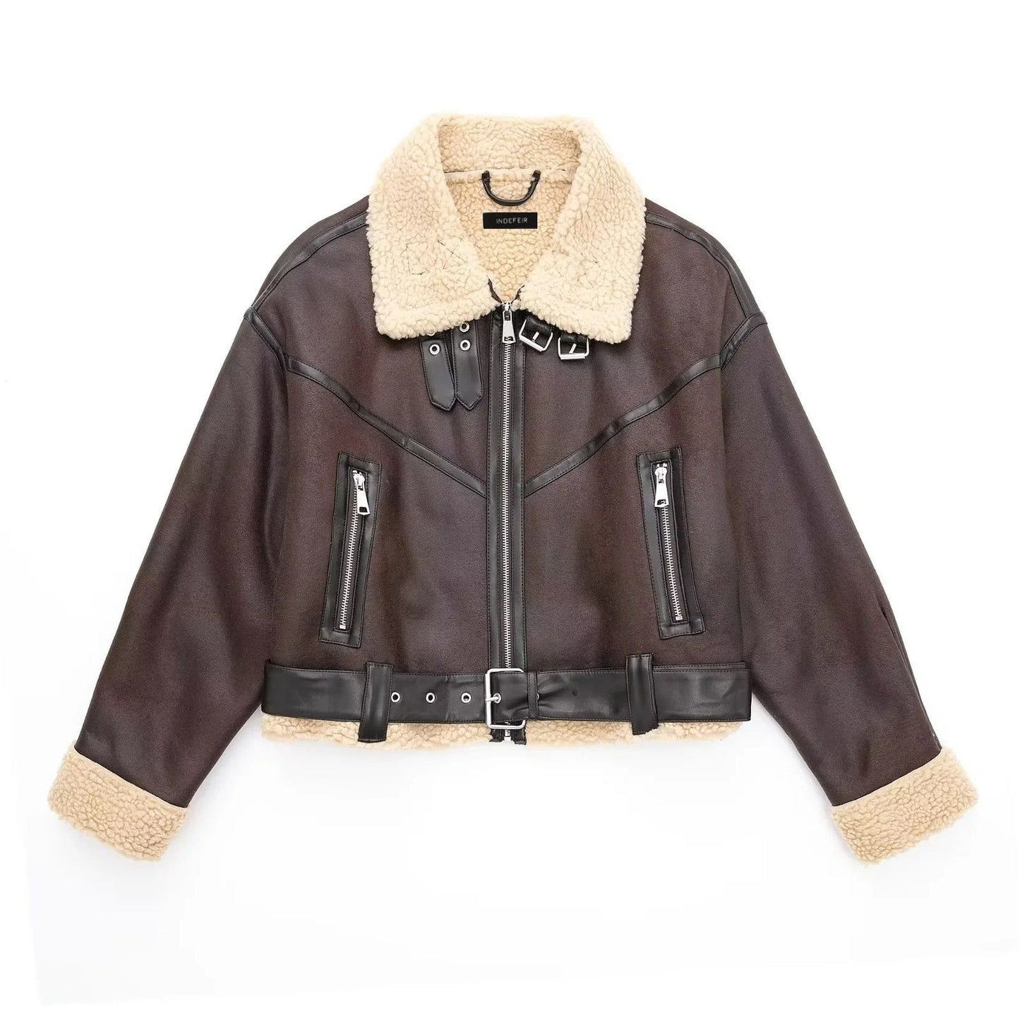 Dames Aviator Jacket met Shearling Voering Bruin