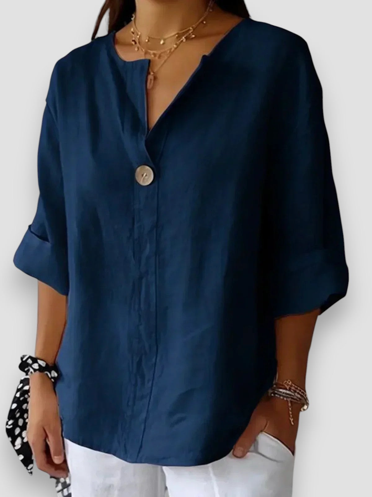 Dames Blouse met Knoop in Casual Design Blauw