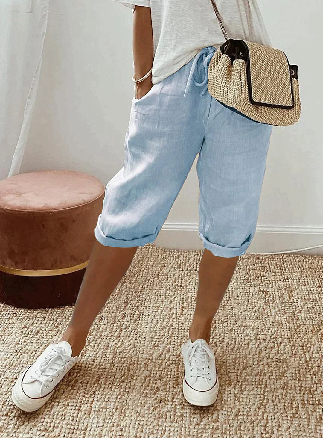 Dames Capri Broek van Linnen Blauw