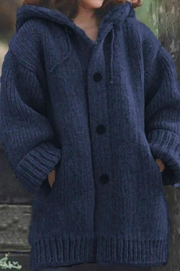 Dames Gebreid Cardigan Vest met Capuchon Oversized Marineblauw