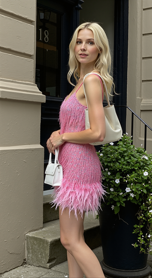 Dames Cocktailjurk met Spaghettibanjes en Pailletten