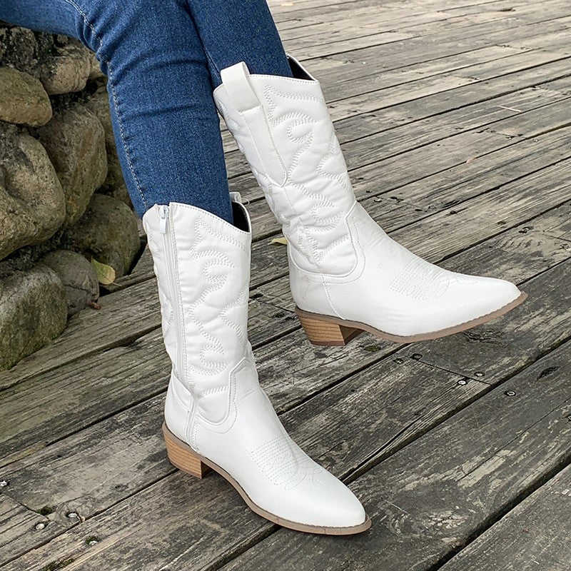 Dames Cowboylaarzen met Metallic Afwerking Wit