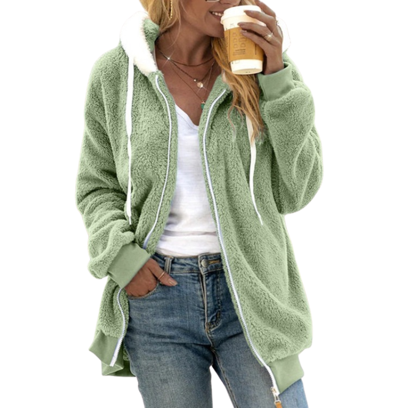 Dames Teddy Fleece Hoodie met Capuchon en Rits