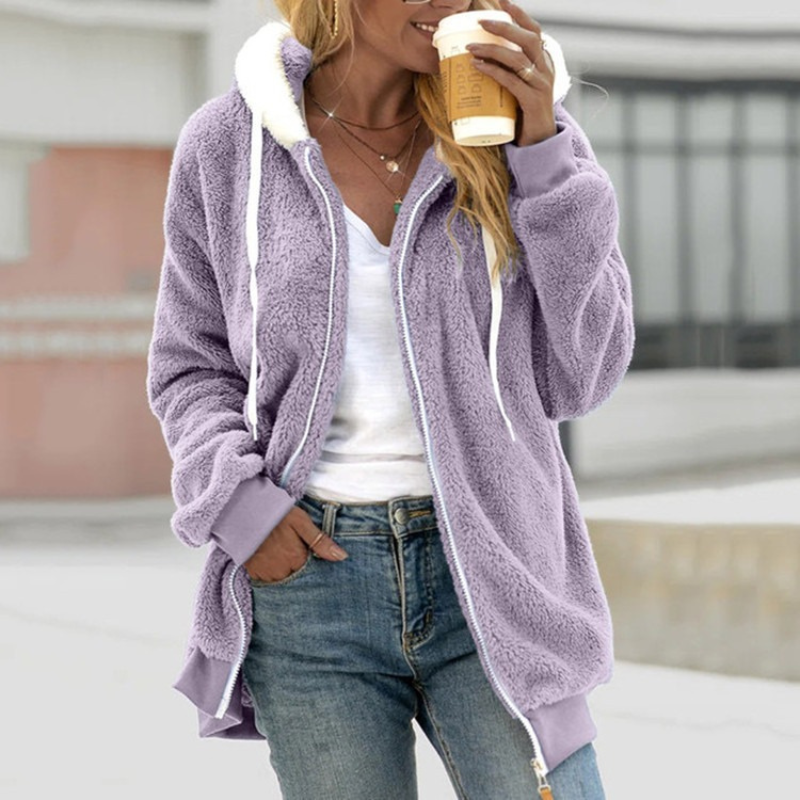 Dames Teddy Fleece Hoodie met Capuchon en Rits Lila