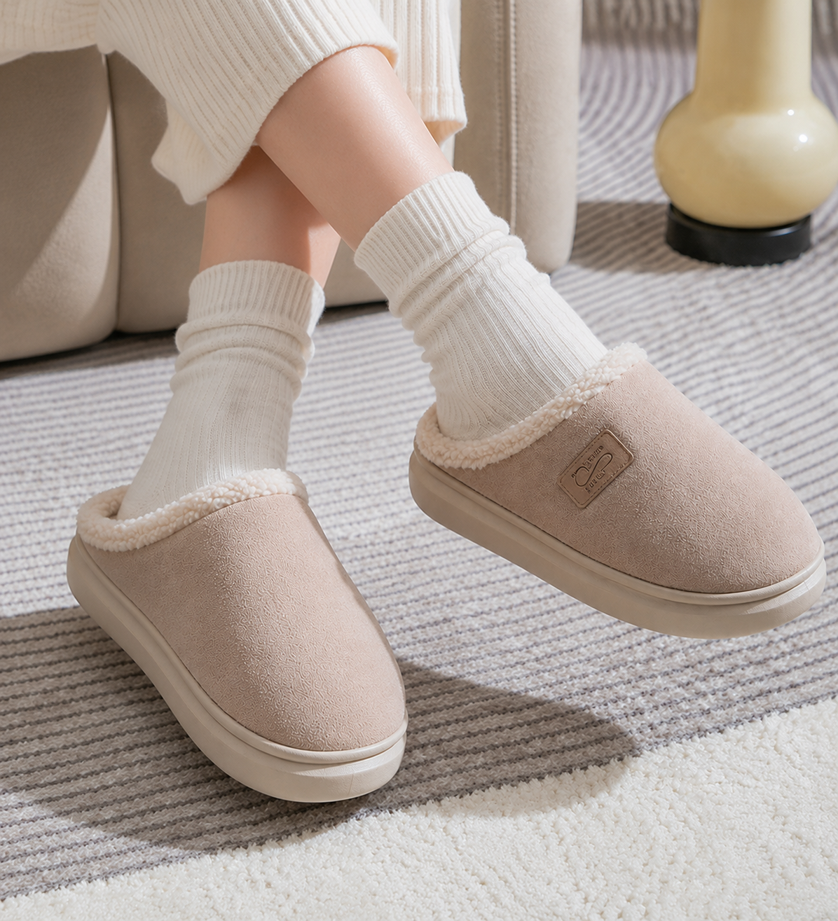 Dames Fluffy Pantoffels met Bontvoering en Antislipzool