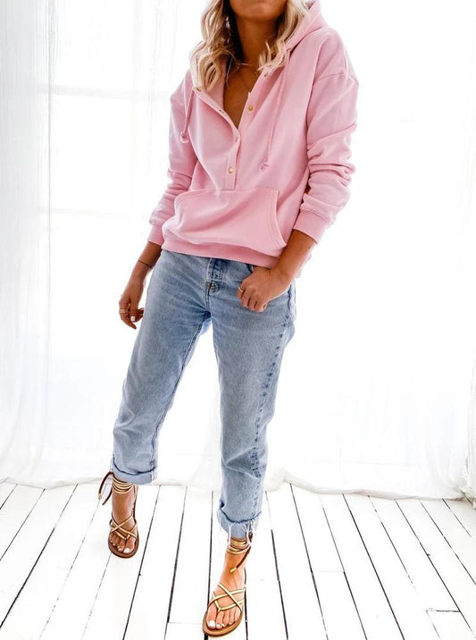 Dames Hoodie met Knoopsluiting en Voorzak