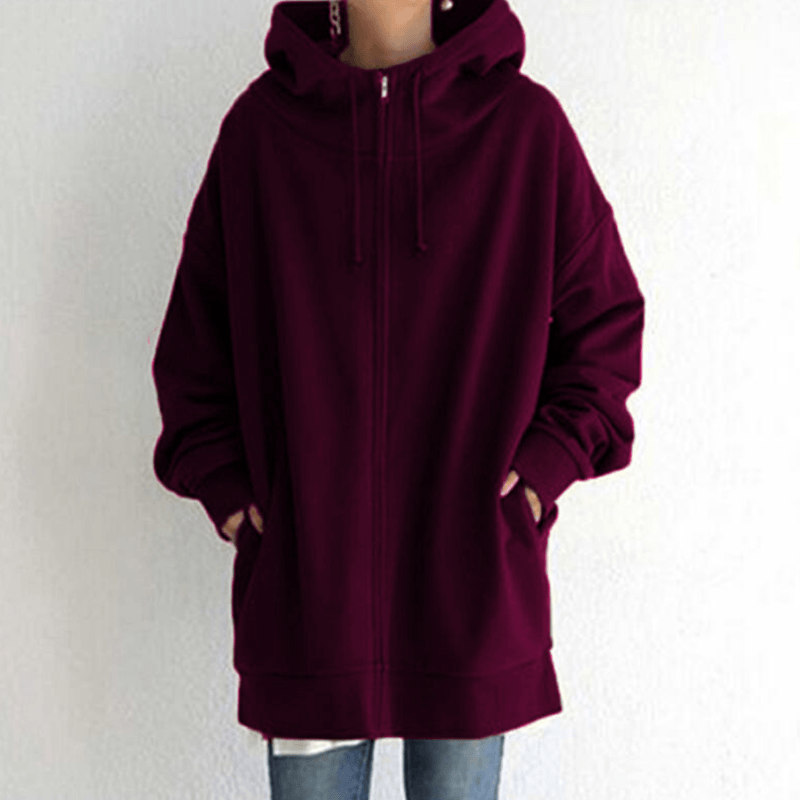 Dames Lange Hoodie met Capuchon en Zijzakken Donker paars