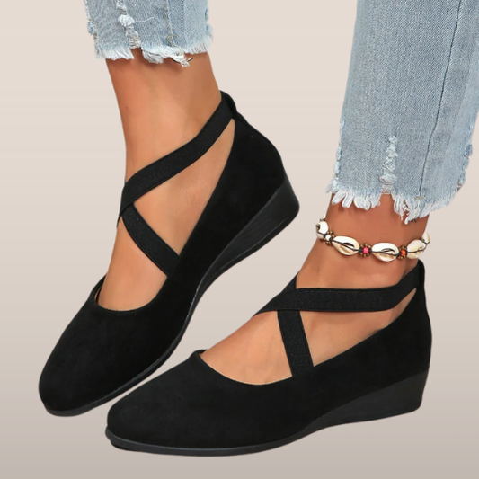 Dames Ballerina Instapschoenen met Kruisband en Sleehak