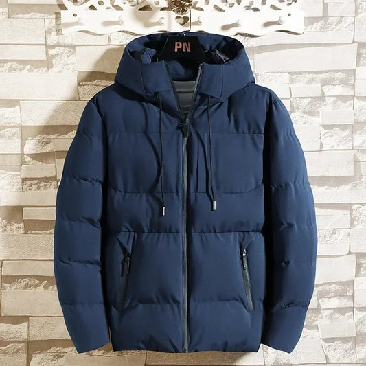 Heren Gewatteerde Puffer Winterjas met Capuchon en Ritssluiting Blauw