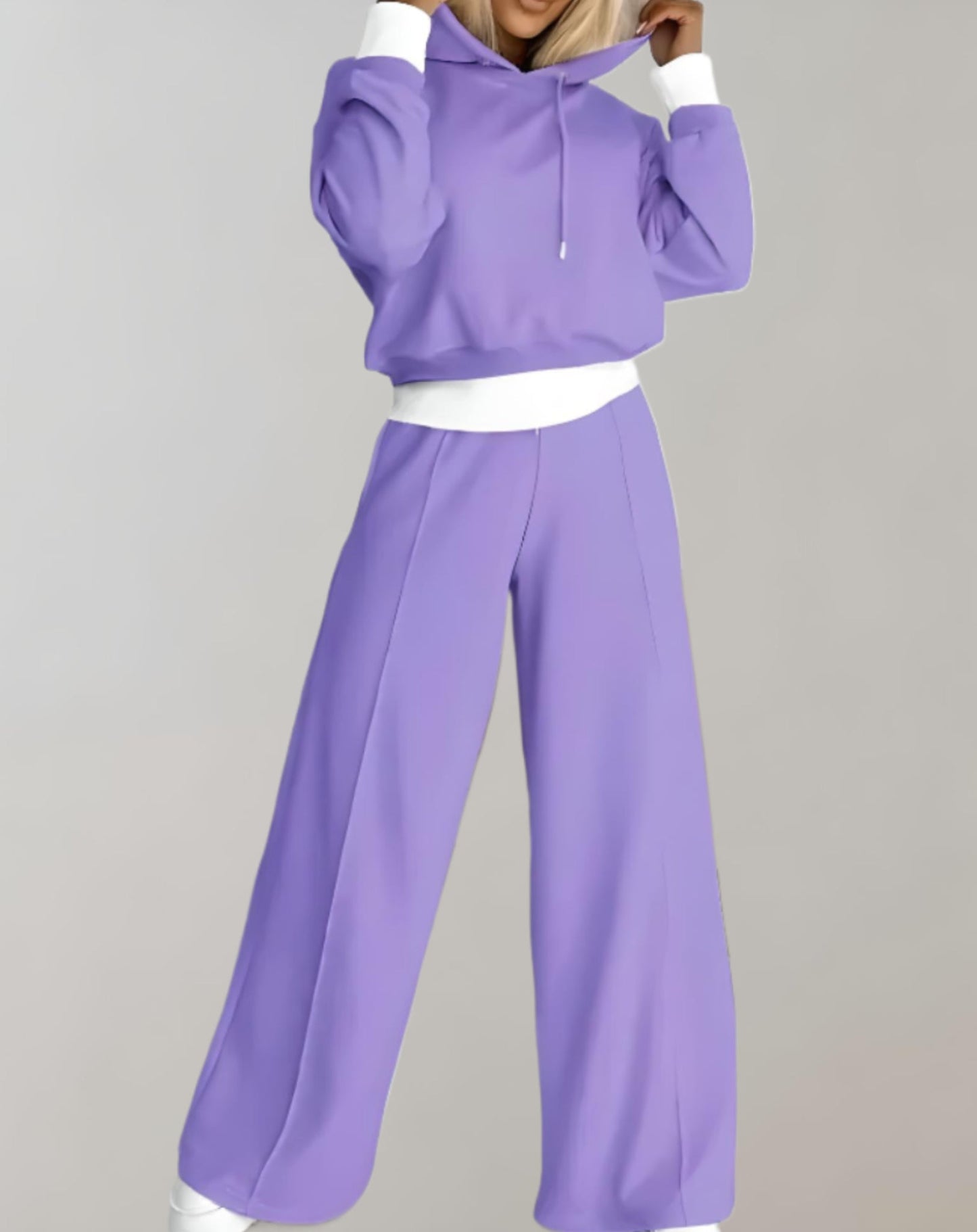 Dames Jogging Set met Cropped Hoodie en Wijde Joggingsbroek Paars