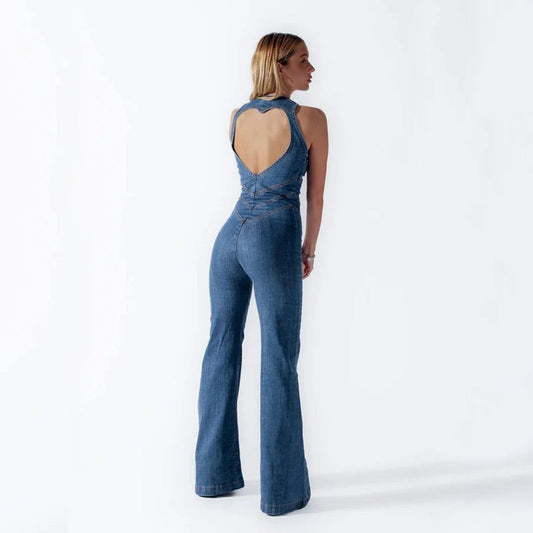Dames Jumpsuit met Open Rug zonder Mouwen