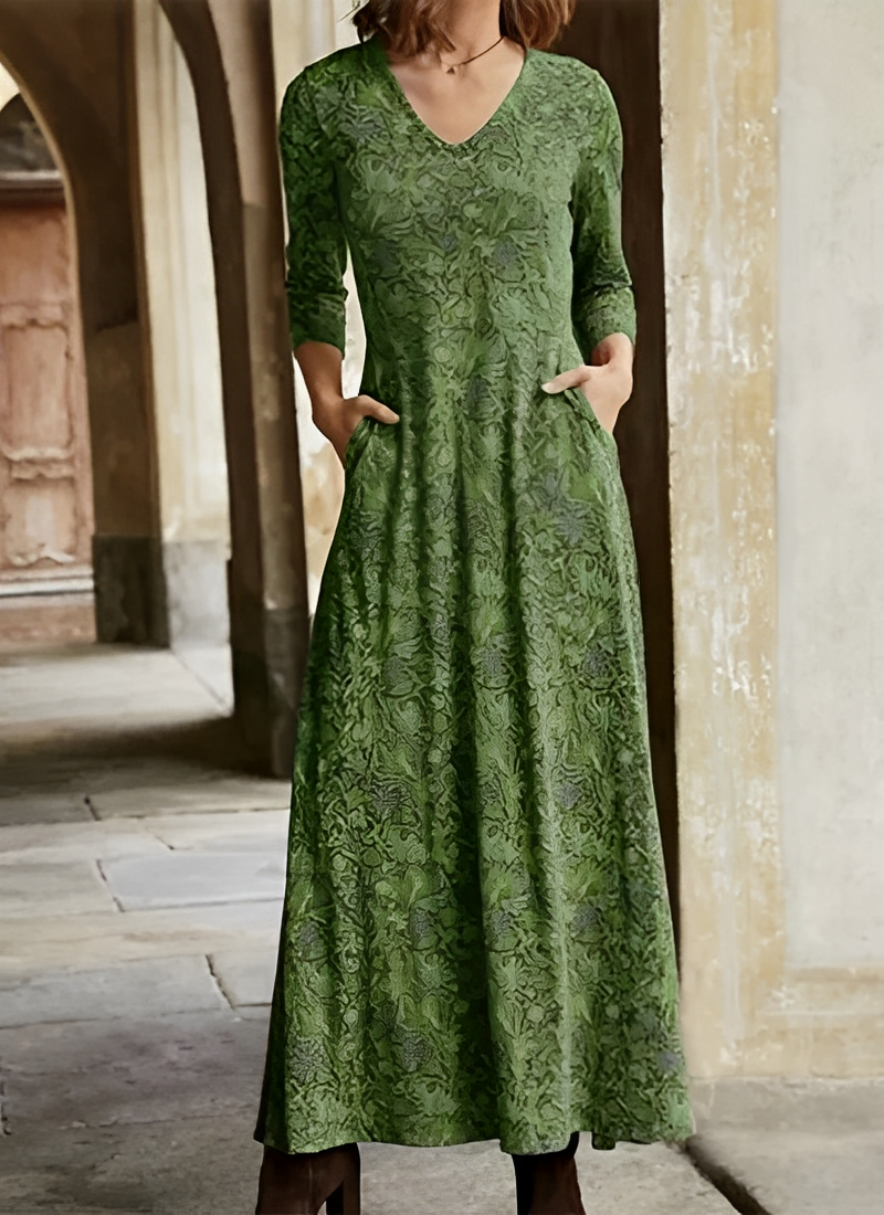 Dames Maxi-jurk Lange Mouw met Bloemenpatroon voor Feestelijke Gelegenheden Groen