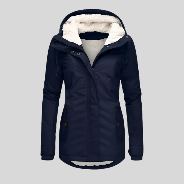Dames Lange Waterdichte Winterjas met Capuchon Marineblauw