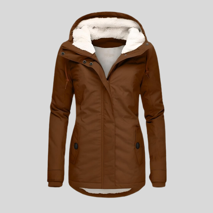 Dames Lange Waterdichte Winterjas met Capuchon Bruin