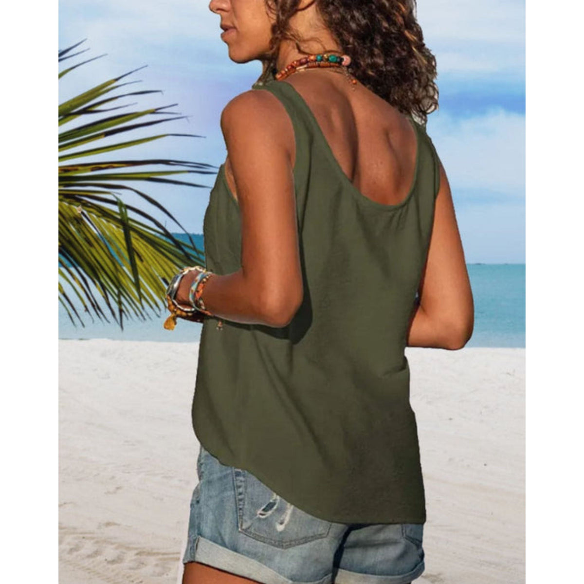Dames Mouwloze Top met Ronde Hals en Knoopsluiting