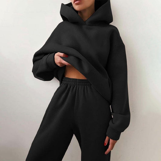 Dames Oversized Jogging Set voor Casual en Lounge Gebruik Zwart