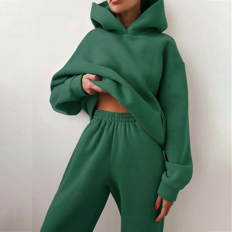 Dames Oversized Jogging Set voor Casual en Lounge Gebruik Groen