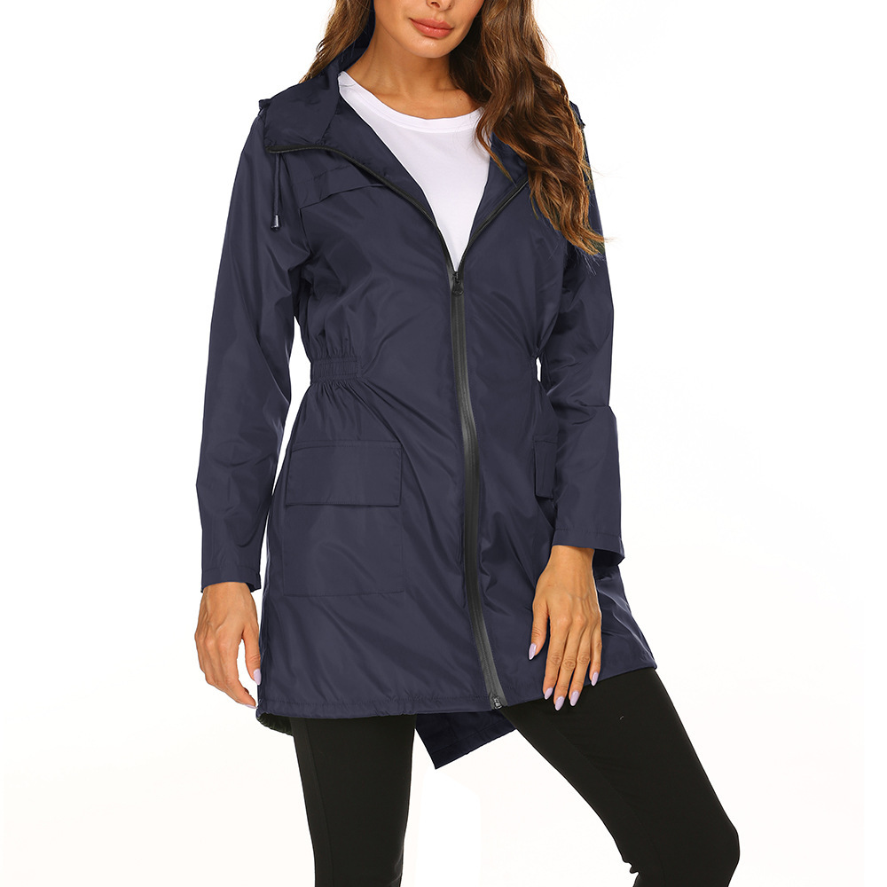 Dames Lange Regenjas met Capuchon Marineblauw