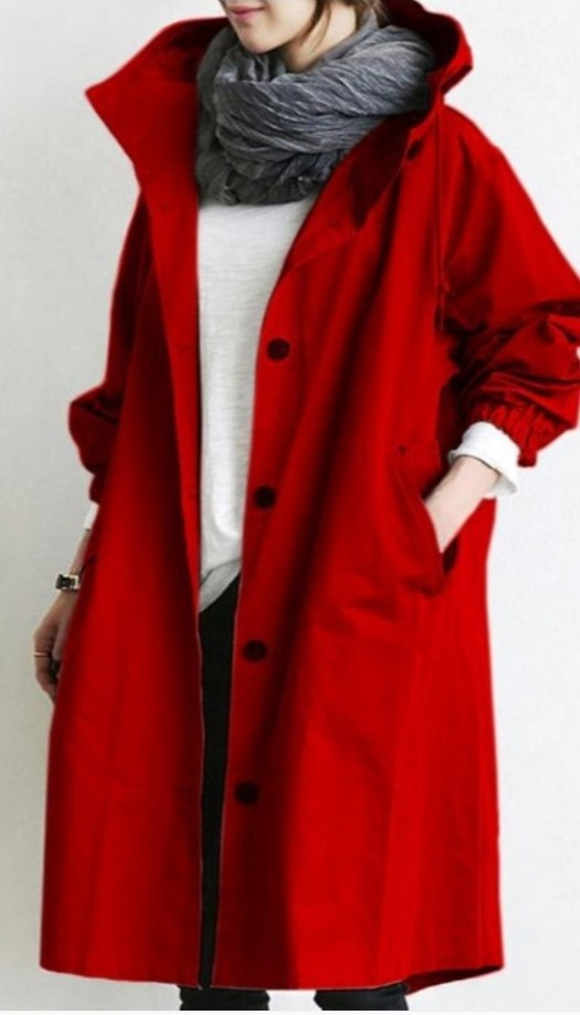 Dames Regenjas Met Knopsluiting En Weerbestendig Materiaal Rood