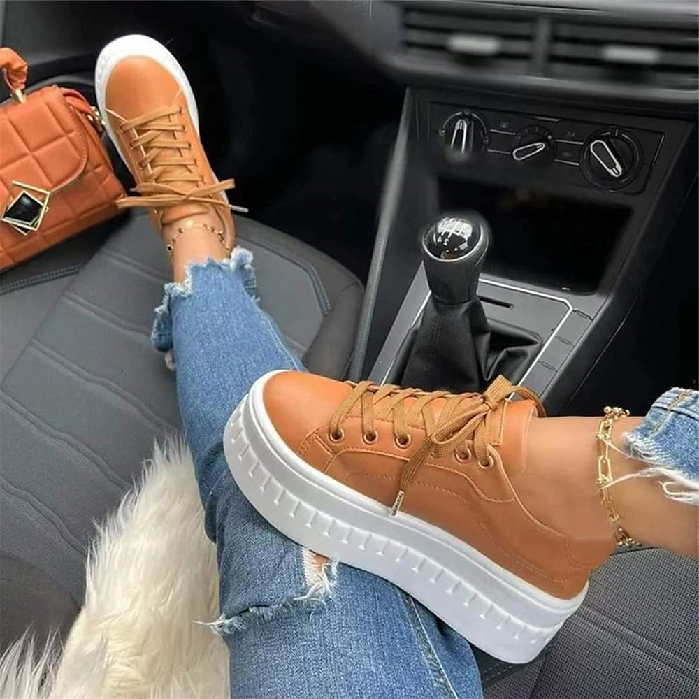 Dames Sneaker met Hoge Zool Bruin