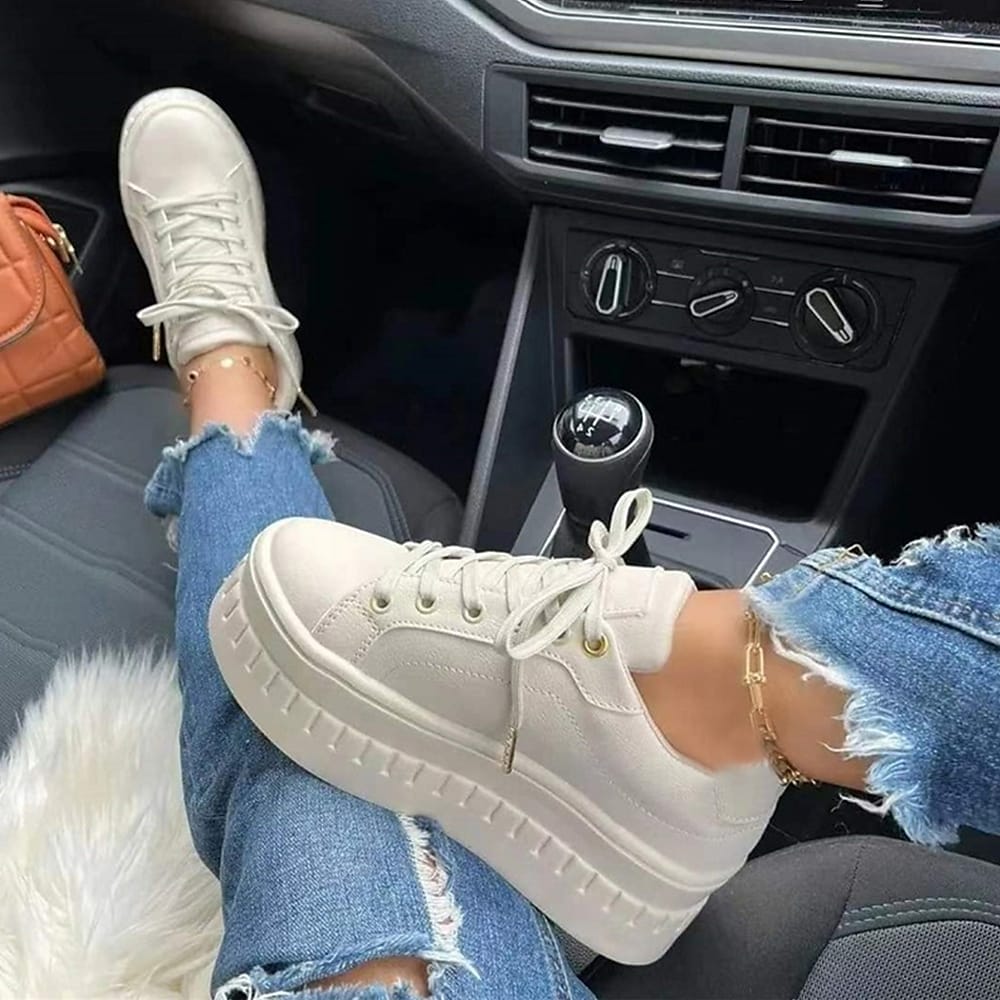 Dames Sneaker met Hoge Zool Beige