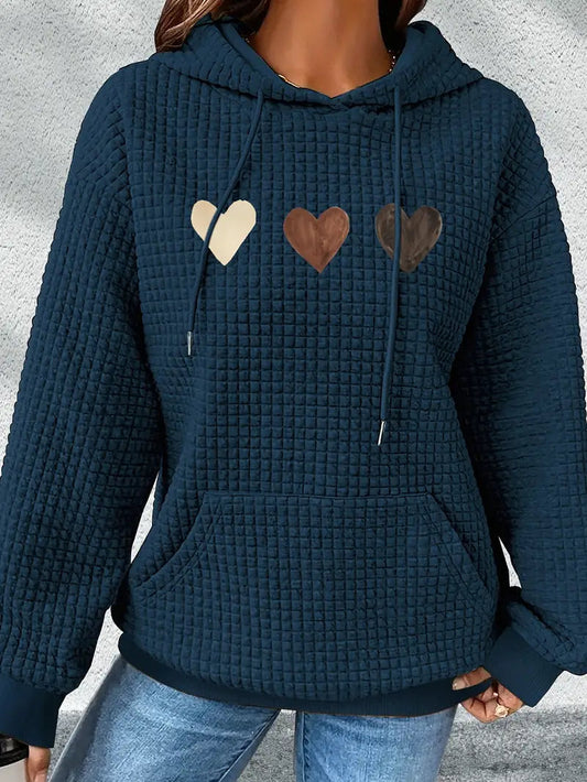 Dames Hoodie Wafelstof met Hartjes Print Blauw