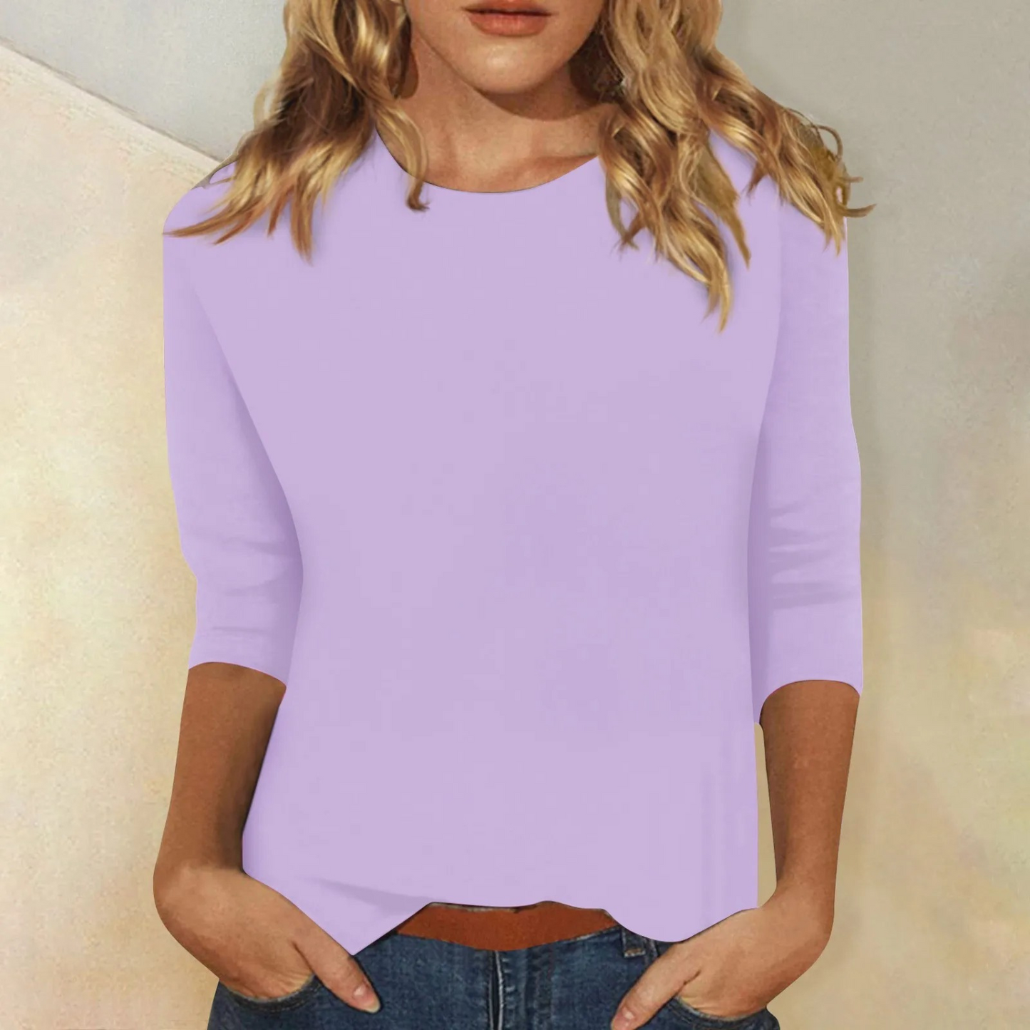 Dames Effen Shirt met Lange Mouwen en Ronde Hals Paars