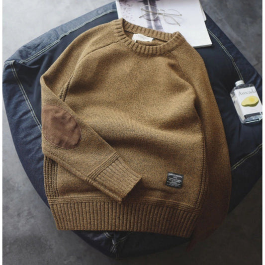 Dames Trui met Elleboogpatches en Breiwerk Khaki