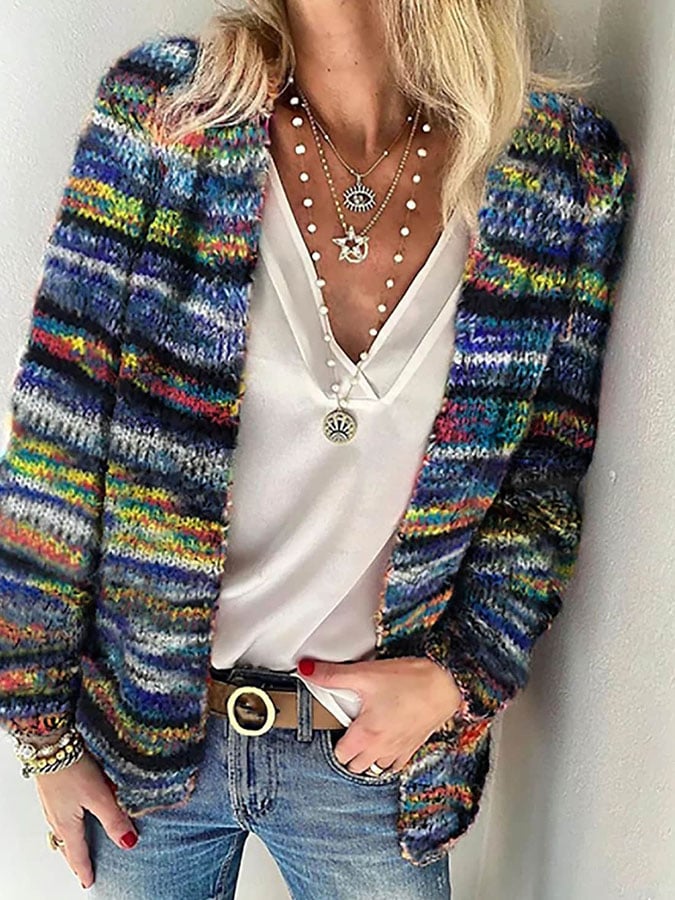 Dames Cardigan met Gebreid Design en Regular Pasvorm Blauw Groen