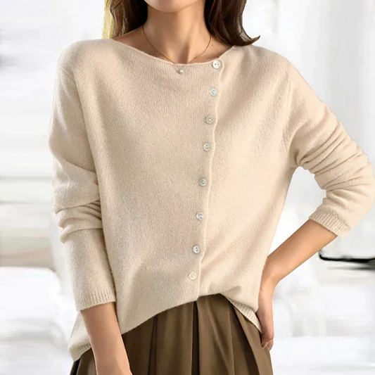 Dames Cardigan Asymmetrisch met V-hals en Knopen Beige