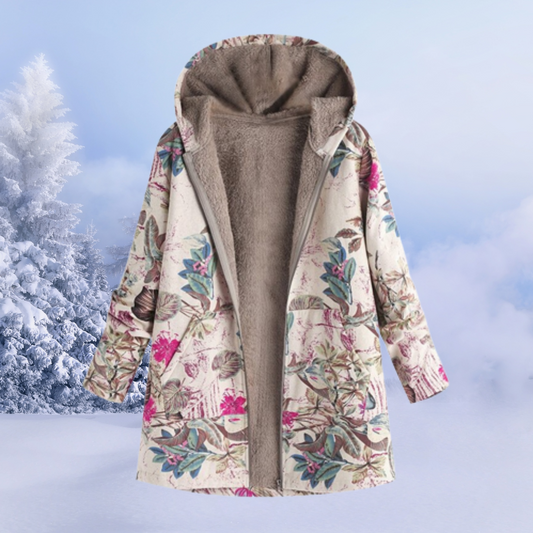 Dames Gevoerde Winterjas met Print en Capuchon Roze