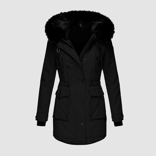Dames Parka Winterjas met Bont en Fleece Voering Zwart