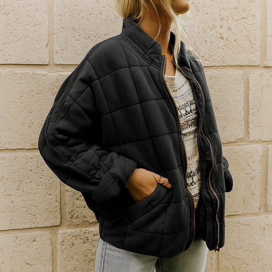 Dames Gewatteerde Bomberjack met kraag Zwart