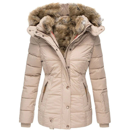 Dames Gewatteerde Parka Winterjas Lang Beige