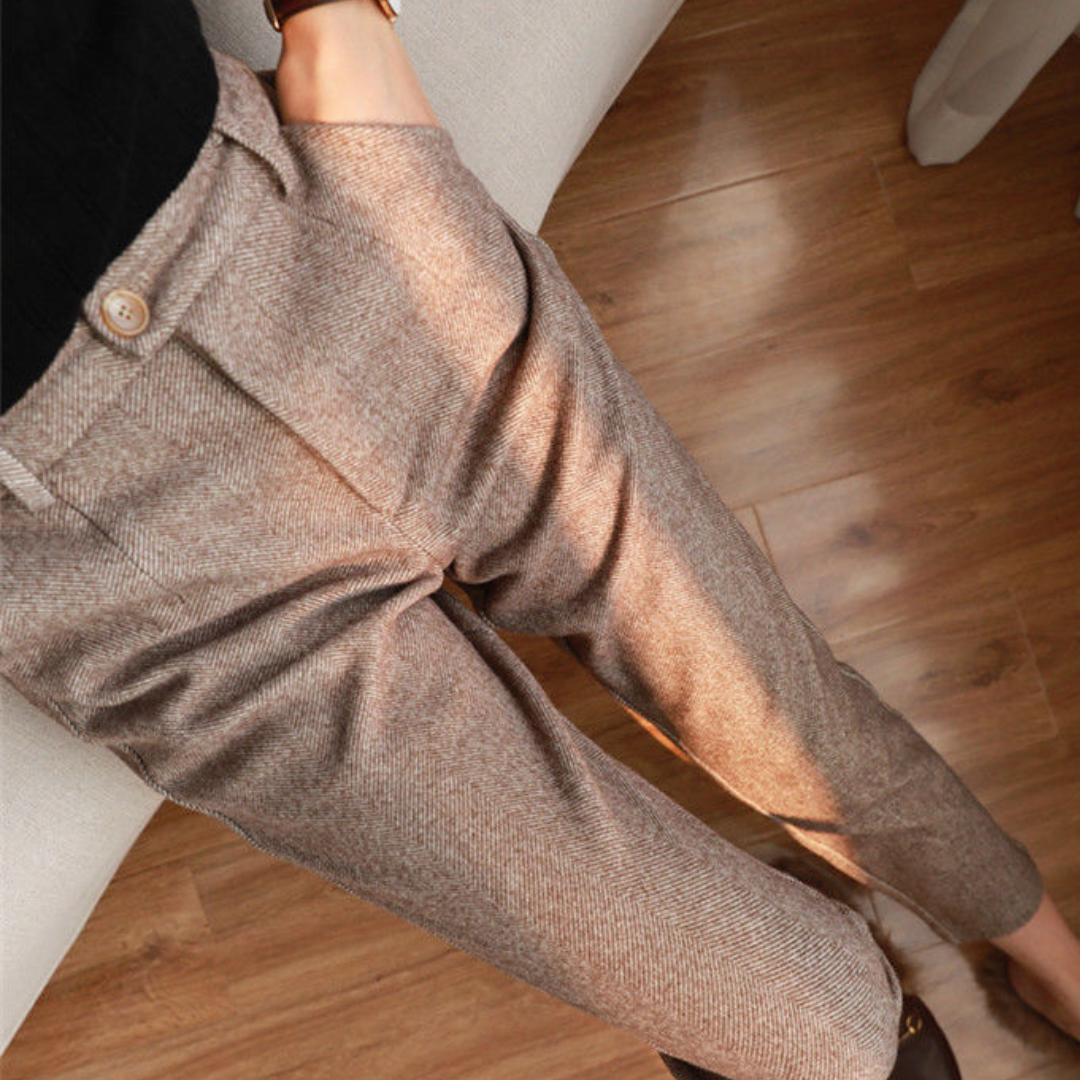 Lange Damesbroek van Wol Khaki