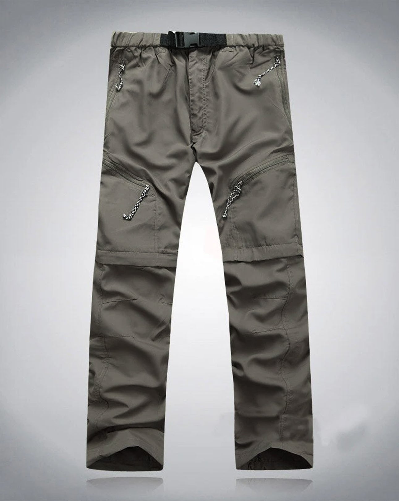 Heren Afritsbroek Converteerbaar met Elastische Taille en Ritsen boven de Knie Khaki