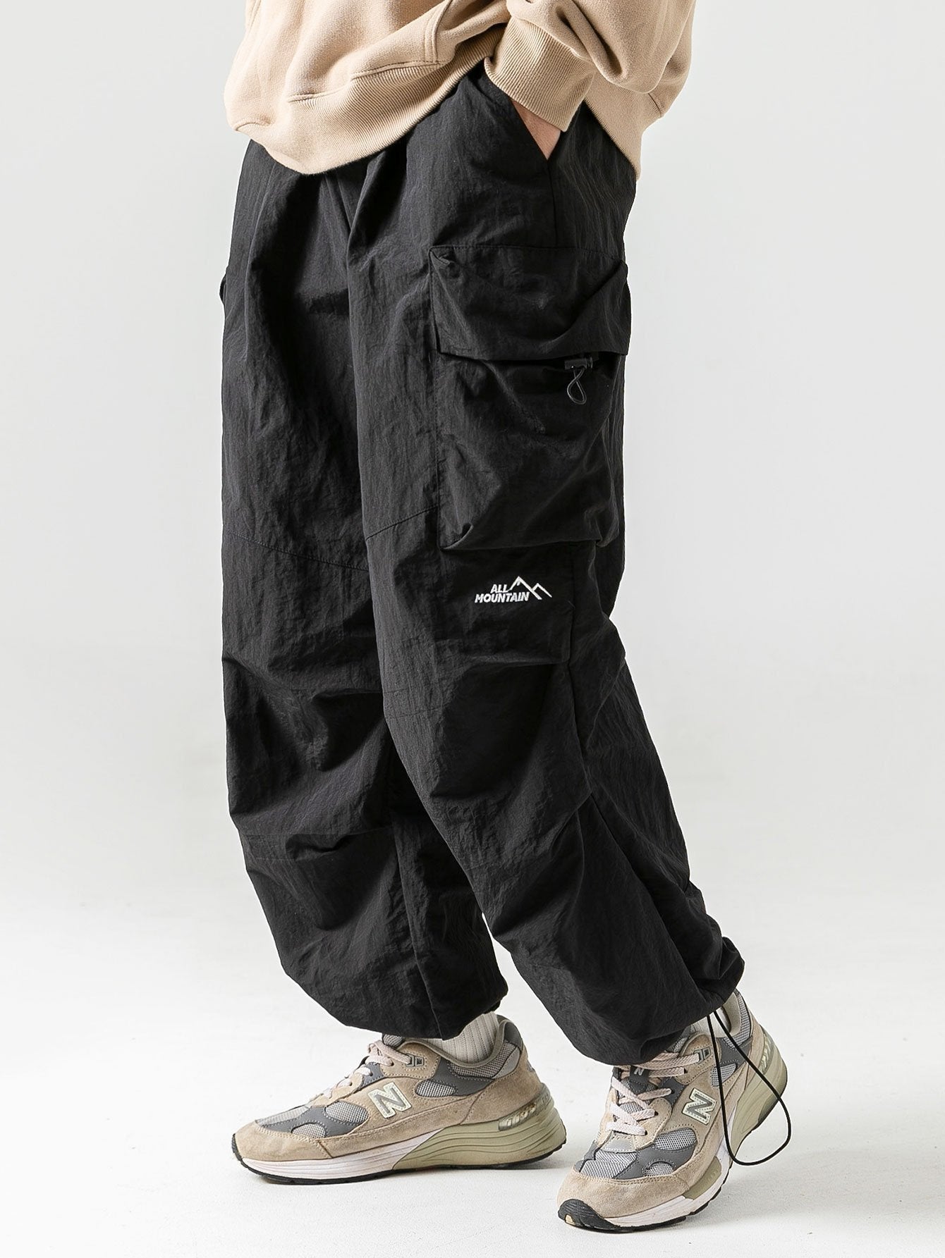 Heren Cargo Broek met Meerdere Opbergzakken en Elastische Taille Zwart