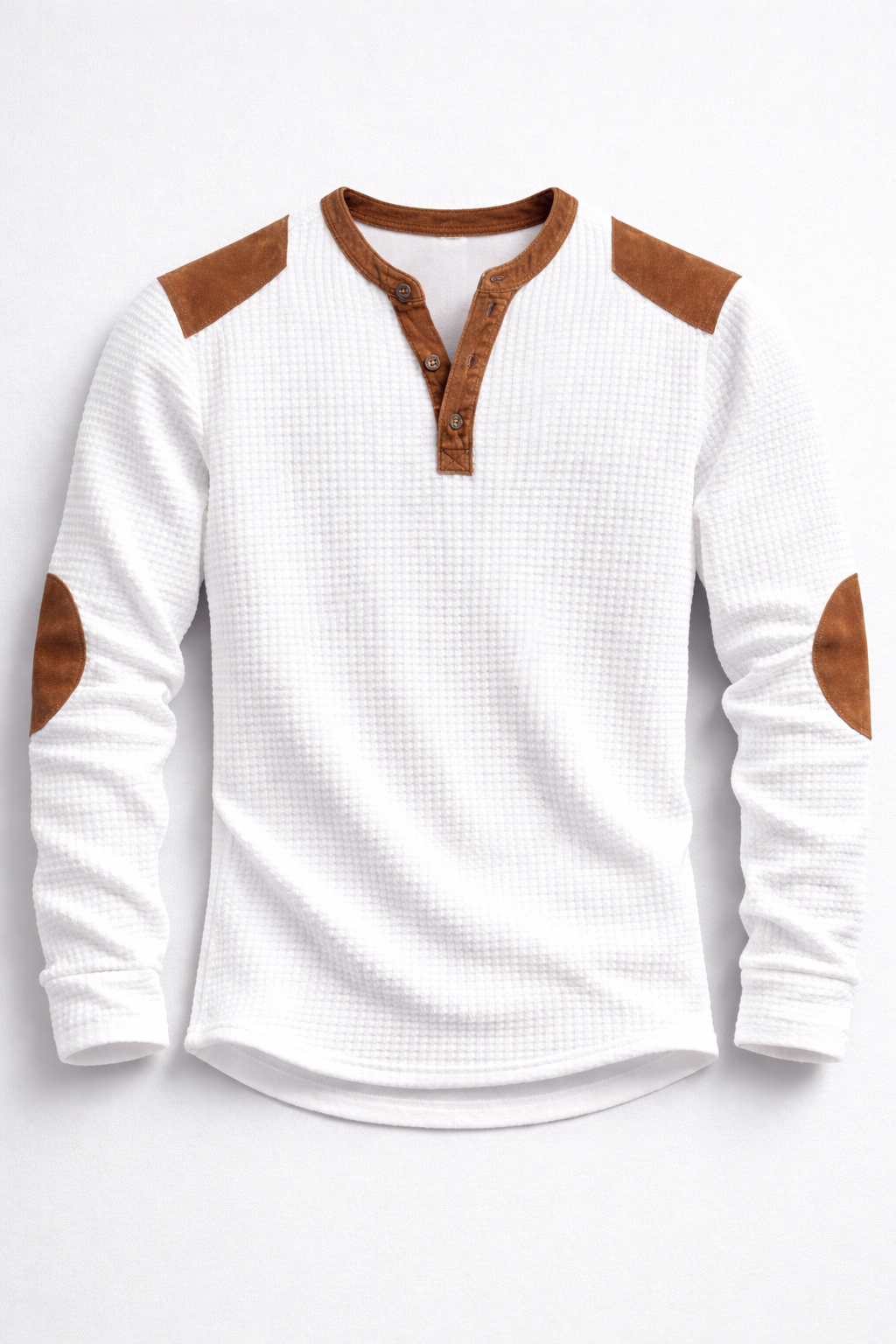 Heren Henley Shirt met Wafelstructuur en Patchwork Schouders