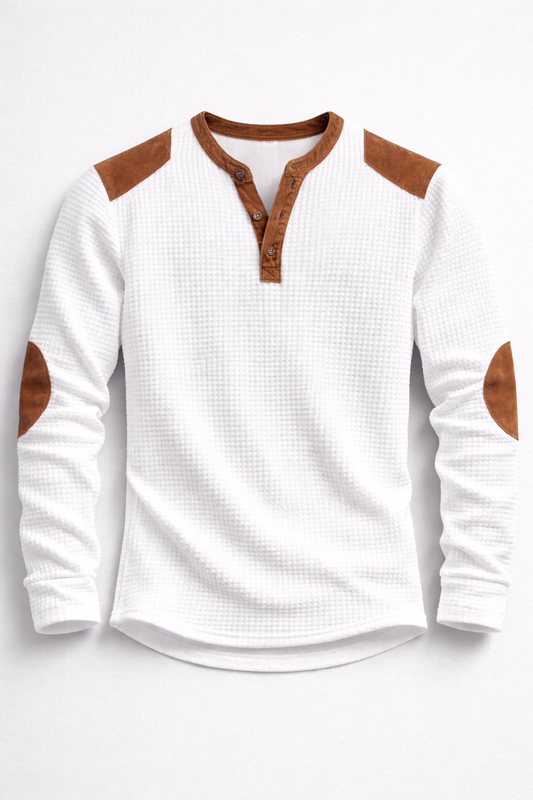 Heren Henley Shirt met Wafelstructuur en Patchwork Schouders