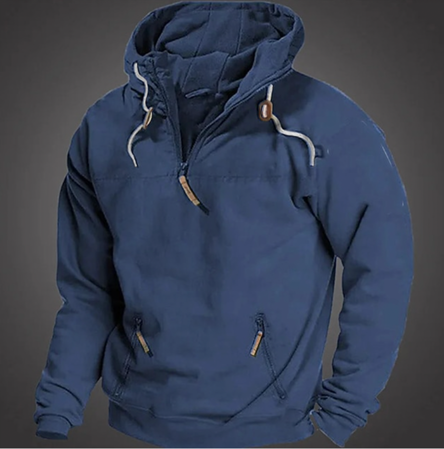 Heren Hoodie met Hoge Kraag en Ritssluiting Blauw