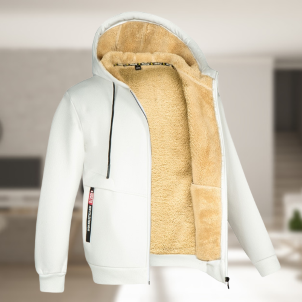 Heren Hoodie met Warme Fleecevoering en Ritssluiting voor Winter Wit