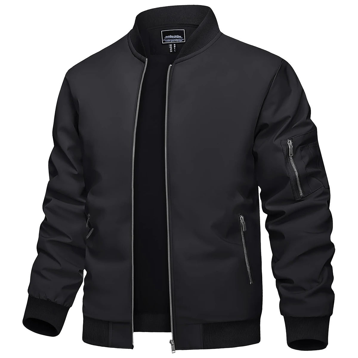 Heren Bomberjas met Ritssluiting en Slim Fit Pasvorm Zwart