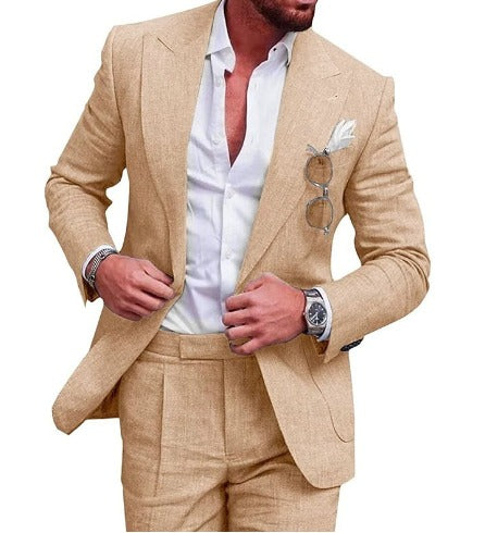 Heren Pak Slim Fit met Blazer en Broek Khaki
