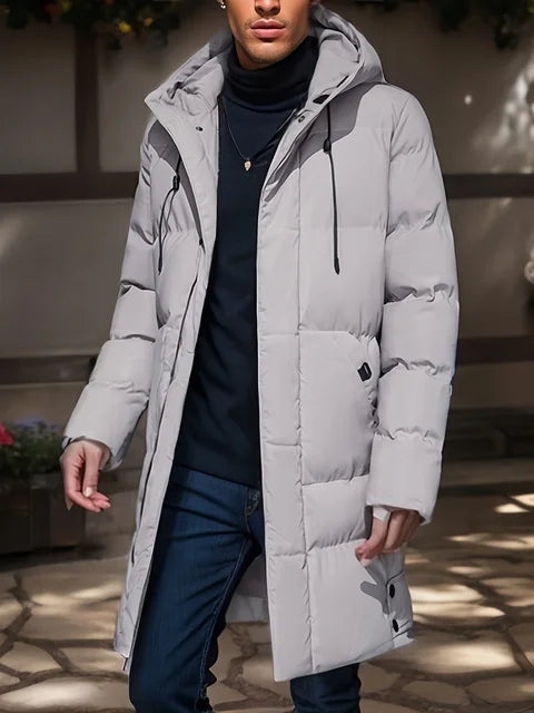 Heren Warme Lange Parka Pufferjas Winter Grijs