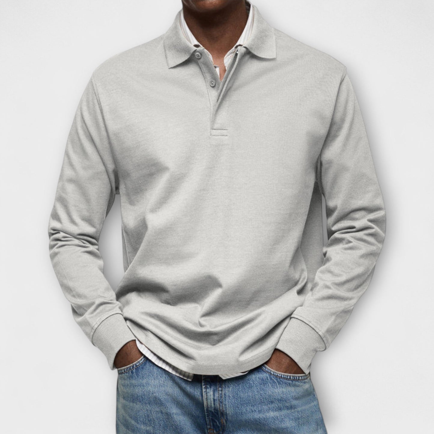 Heren Polo Shirt met Lange Mouwen Wit