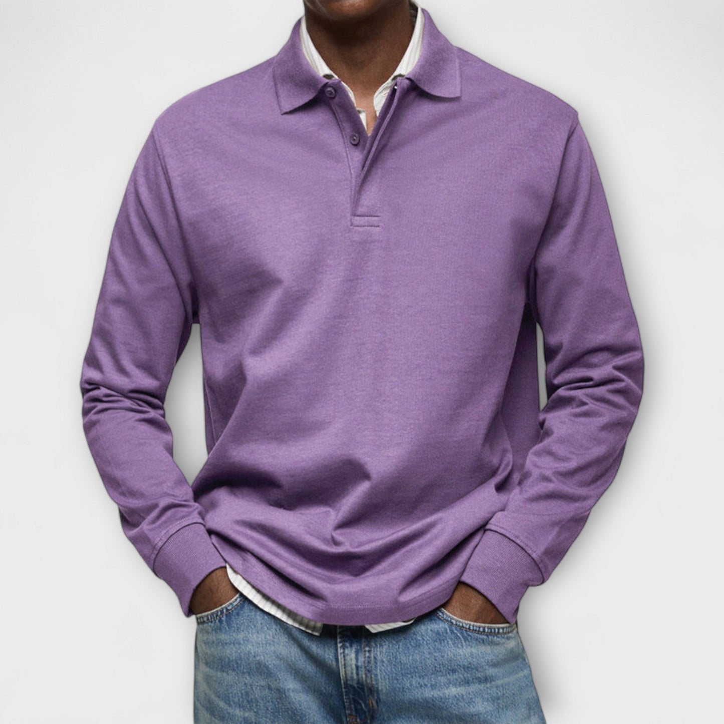 Heren Polo Shirt met Lange Mouwen Paars