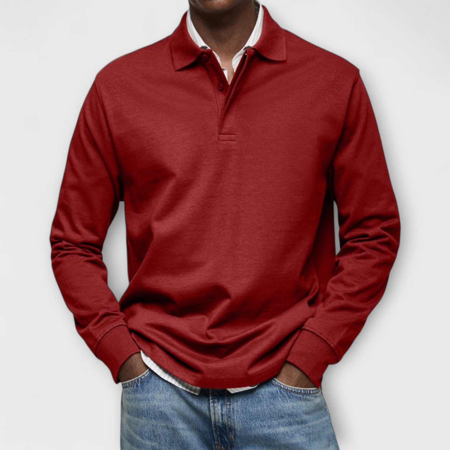 Heren Polo Shirt met Lange Mouwen Rood