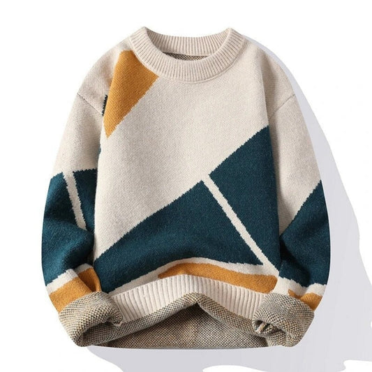 Heren Pullover Sweater met Geometrisch Patroon Beige