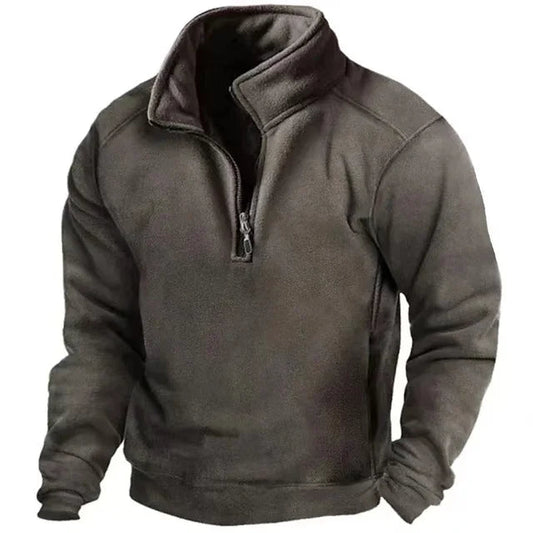 Heren Fleece Trui met Halve Rits Donkergrijs